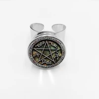 initialfashion new hot supernatural buckle ring dean winchester sam glass dome open ring gift