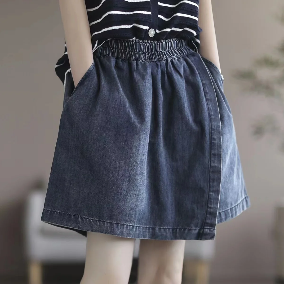 Women's Shorts Skirts Fake Two-piece 2023 Summer Elastic High Waisted Denim Shorts Loose Korean Large Size Skirts Black Shorts
