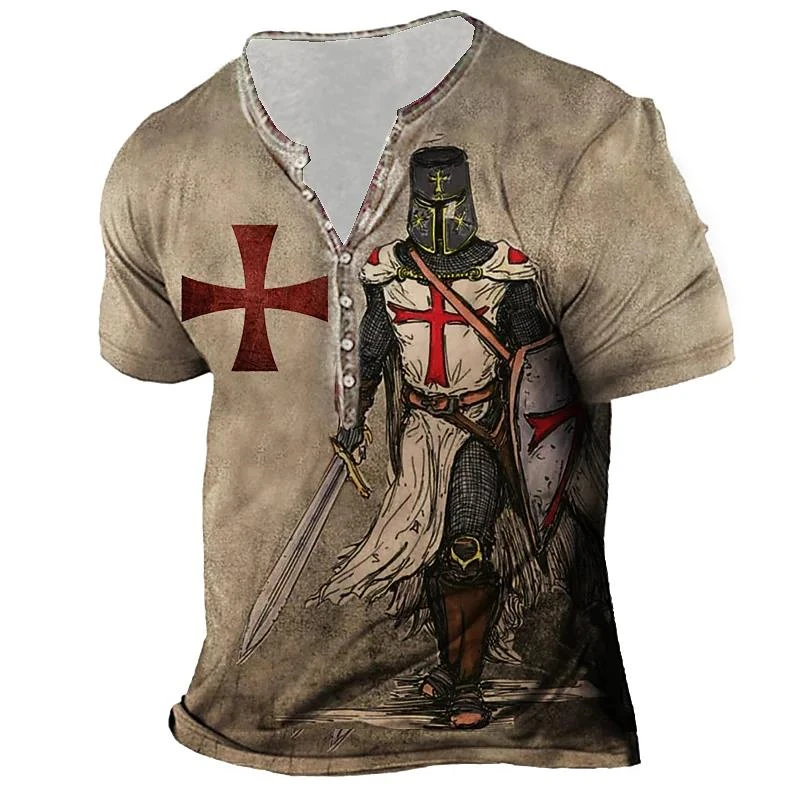 

Vintage Daily T-shirt For Men 3D Graphic Print Henley Shirt V-neck Short Sleeve Oversized Tops Tee Male Clothing Streetwear