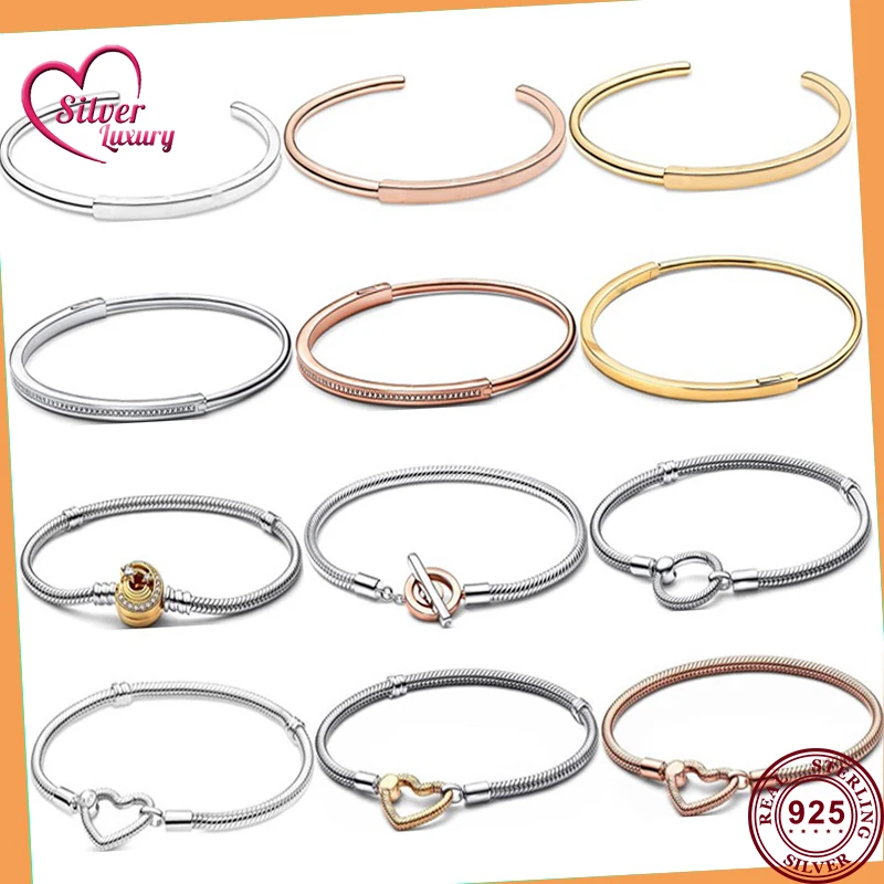 

Fit Original PANDORA Charm 925 Silver Logo T-shaped O-shaped Close Set Classic Women's Bracelet Wedding Gift Diy Fashion Jewelry