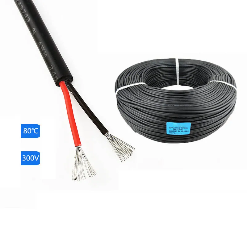 

2-контактный 1 м 18awg 22AWG 24aw 2-ядерный кабель гибкий провод управления Электрический черный удлинитель светодиодный кабель питания для одноцве...