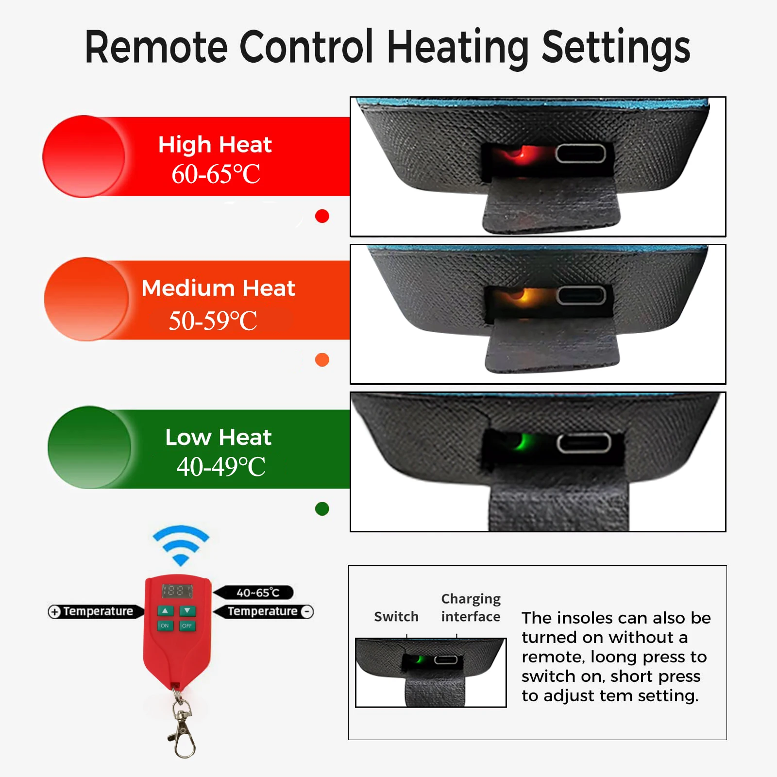 Стельки с подогревом корректирующие амортизирующие батареей пультом