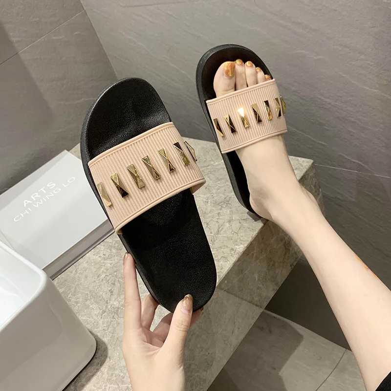 

Women's Indoor Leisure Flip-flops Open-toed Flat Beach Shoes Niche Design Sequined Simple Flat Slippers Sandals Female 2022 New