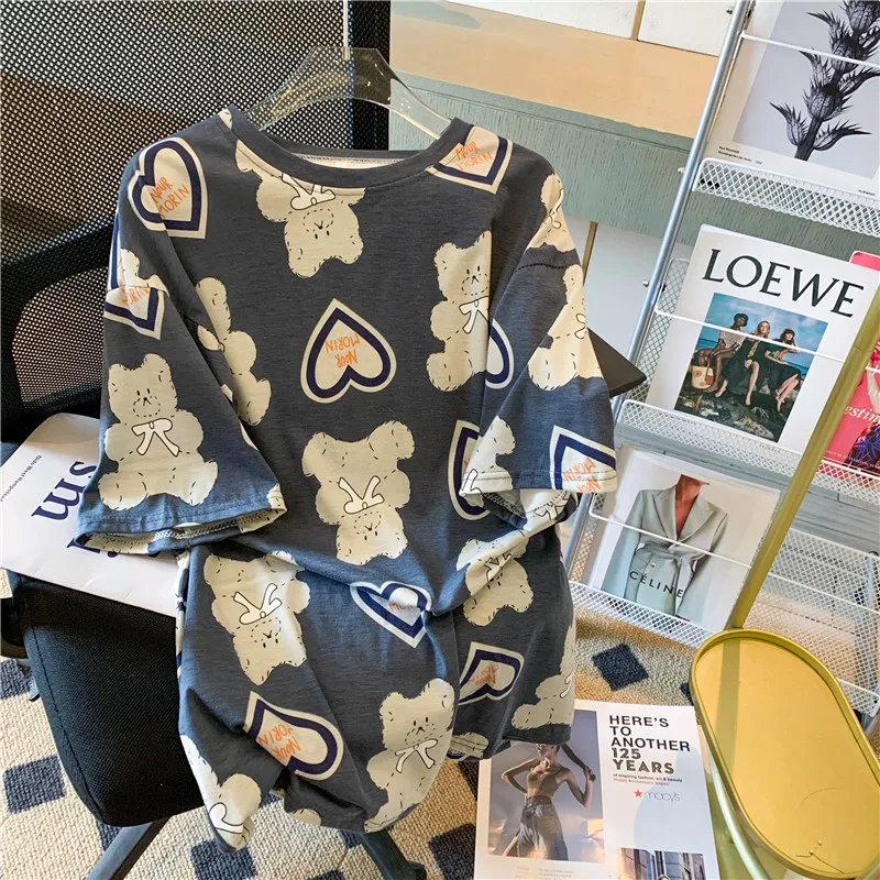 

Футболка женская оверсайз с коротким рукавом и круглым вырезом, в стиле Харадзюку