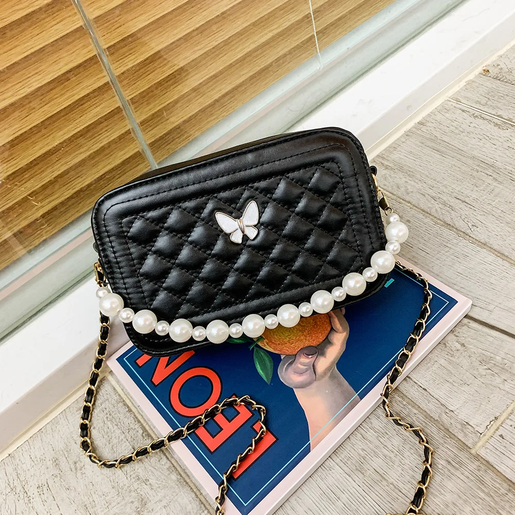 

PU Leather Crossbody Bag Simple Pearl Handle Summer Lady Shoulder Handbags Female Simple Totes for Women 2020 Trend