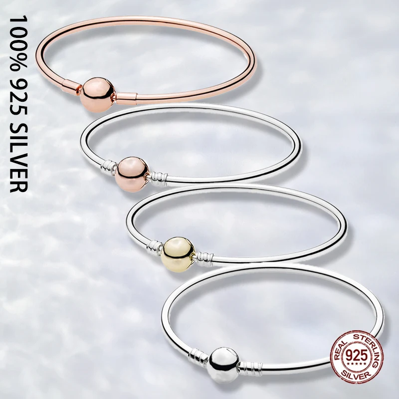 

Fit Original Real 925 Sterling Silver Pan Moments Bangle Bracelet For Women Fashion Luxury DIY Bracelet Jewelry