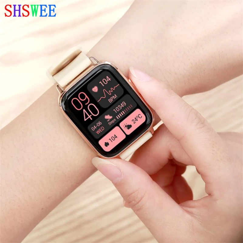 

SHSWEE 2022 New Smart Watch Women 1.7 Inch Full Touch Screen Custom Dial Anwser Call Men Waterproof Smartwatch for Android IOS