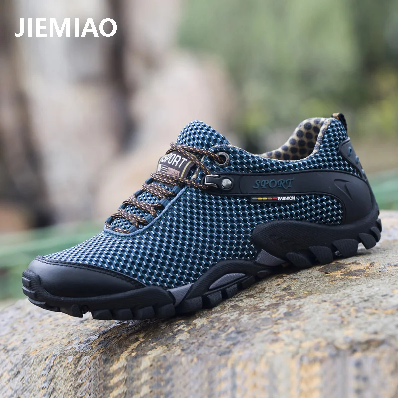 JIEMIAO Summer Men Hiking Shoes Mesh Breathable Wear-Resistant Tactical Climbing Sports Sneakers Outdoor Trekking Camping Shoes