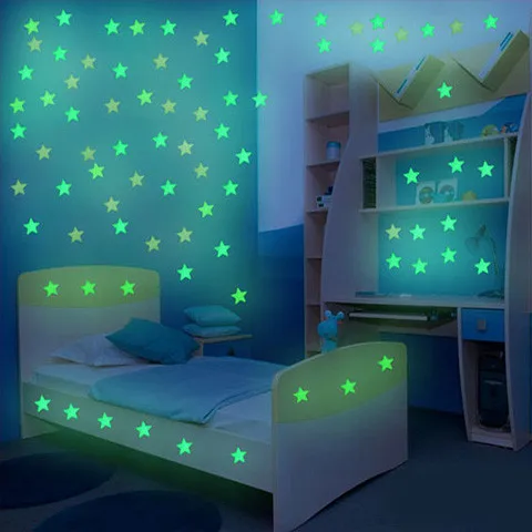 Наклейки для детей 100 шт. светящиеся на стену спальни темные флуоресцентные