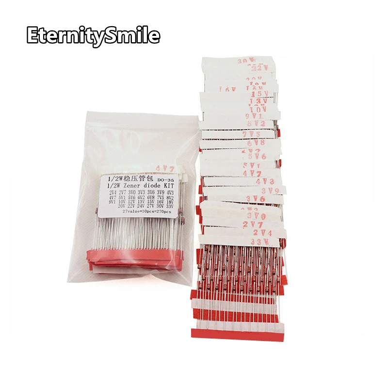 

(2V4 до 33 в) 270 шт. = 27 значений * 10 шт. 1/2 Вт 0,5 Вт Диод Зенера ассортимент в ассортименте набор 12 в 18 в 5V1 5V6 3V3 3V6 4V3 4V7 6V2 6V8