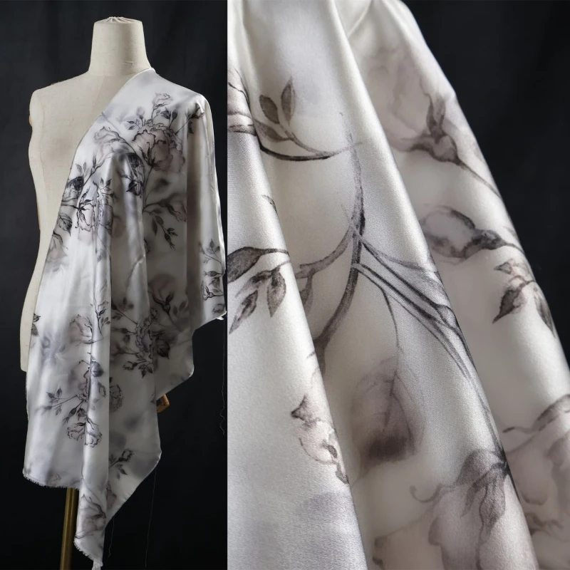 19 мм тяжелая национальная ткань фэн-шуй с чернилами Hazy Rose юбка рубашка Qipao