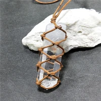 natural crystal necklace wrap braid white amethyst quartz crystal car decor pendants macrame energy stone healing necklace gift