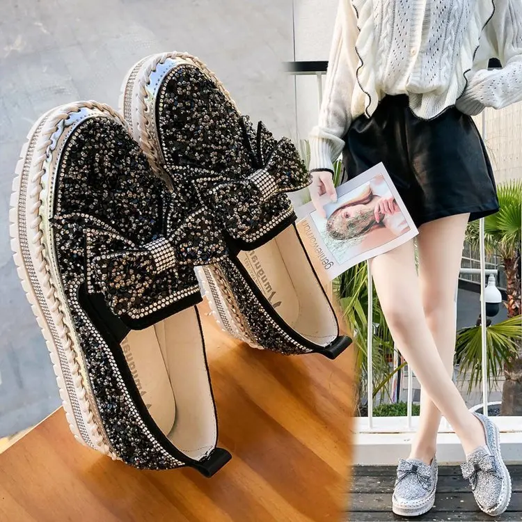Women Flats Crystal Ladies Glitter Bling Loafers Flat Platform Fashion Woman Spring Casual Moccasins Female Shoes 2022 New