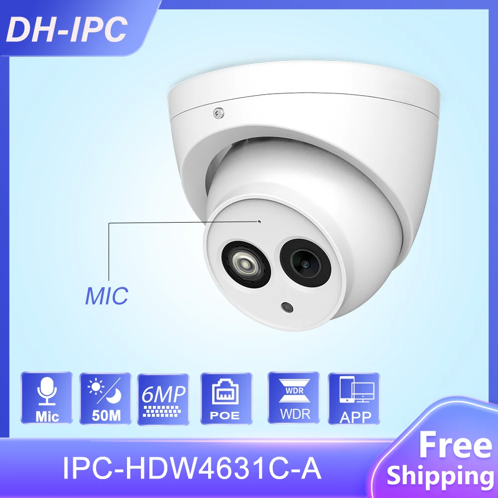 

Dahua OEM 6MP HD POE Network Mini Dome IP Camera IPC-HDW4631C-A Metal Case Built-in MIC CCTV Camera Video Surveillance Cameras