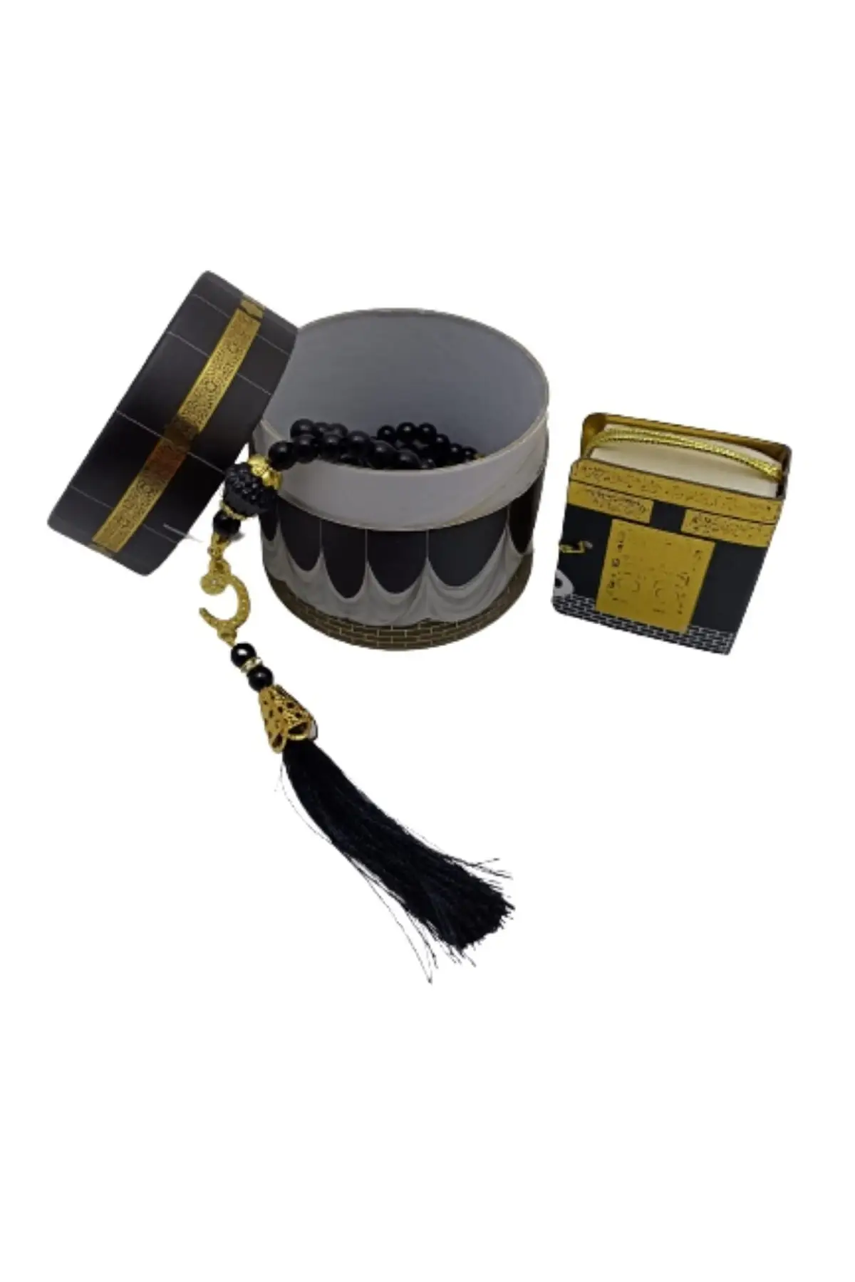 

Mini Cylinder Boxed Mevlit Gift Set with Kaaba Black (mini Quran Pearl Tasbih 99)