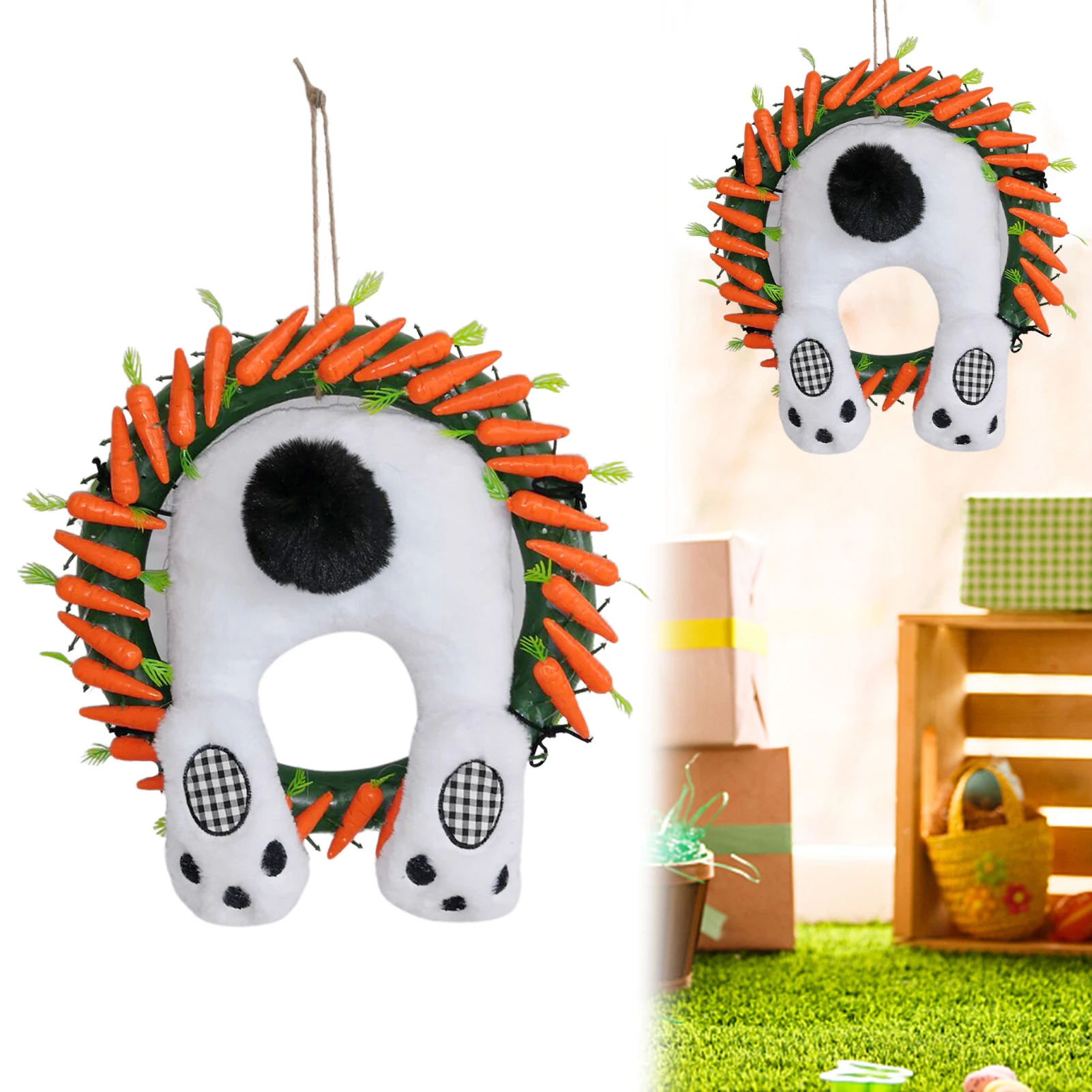 

Пасхальные венки в форме кролика, Пасхальный венок с ягодицами ручной работы в форме кролика, милый мультяшный венок кролика для входной дв...