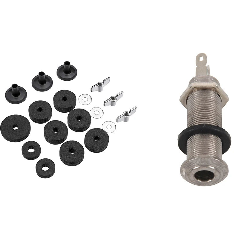 

1X Electric Guitar Jack Chrome Threaded Cylinder Jack & 18 Pieces Cymbal Cymbal Felts Hi-Hat Clutch Felt Hi Hat Cup Felt