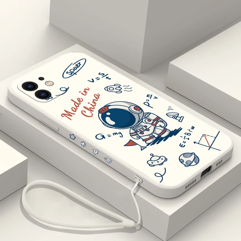 Cartoon Astronauts Phone Case For Samsung A53 A50 A12 A52 A52S A51 A72 A71 A73 A81 A91 A32 A22 A20 A30 21S 4G 5G with Hand Strap