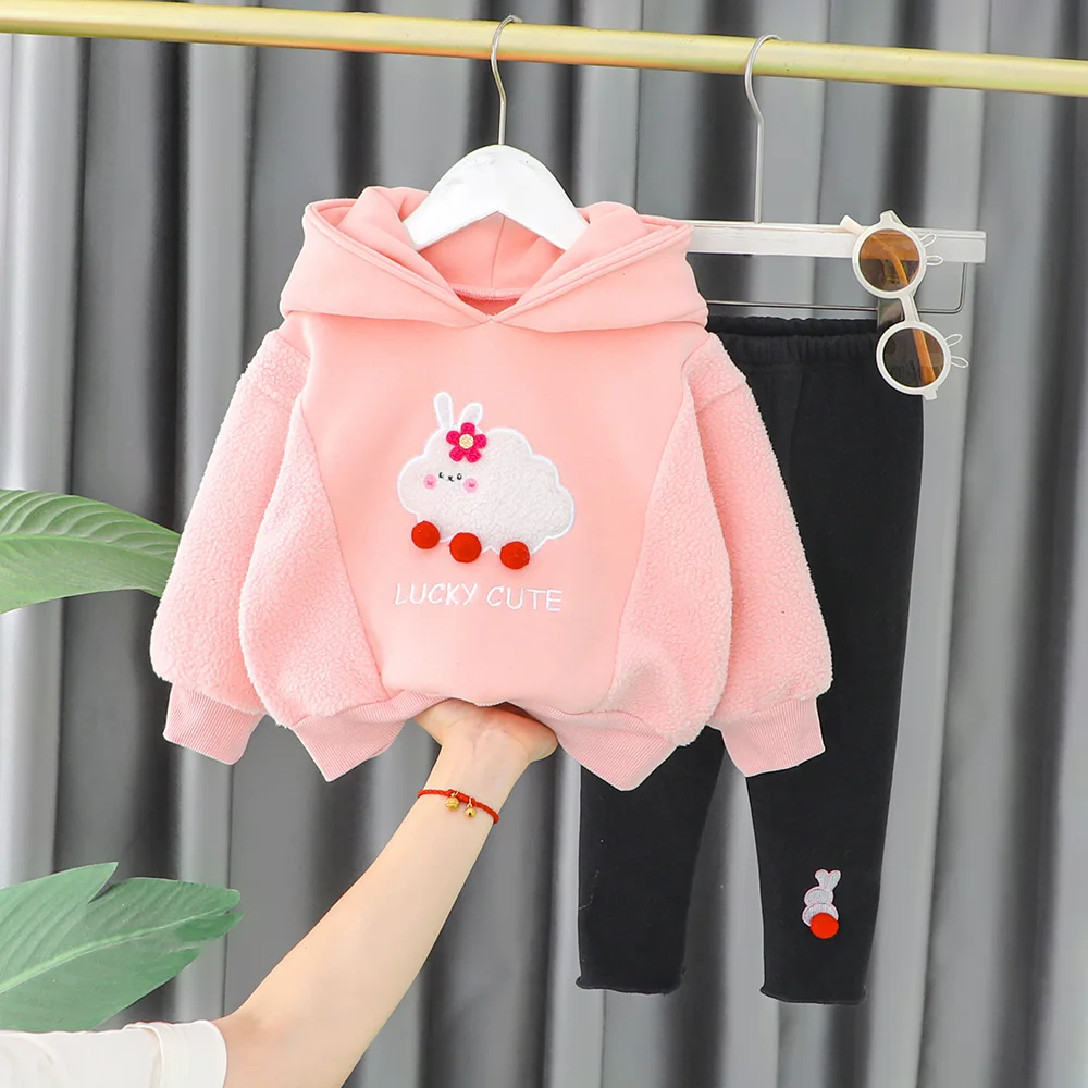 Купи LZH 2022 Winter Baby Girl Clothes Set Fashion Fleece Hooded Sweaters + Pants 2Pcs Suits Kids' Clothing Girls Outfits 1-4 Years за 533 рублей в магазине AliExpress