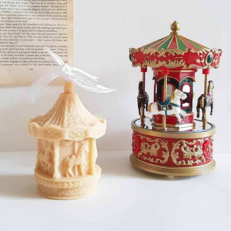 

2022 New Romantic Carousel Candle Silicone Mold DIY Amusement Park Candle Making Soap Resin Mold New Year Gift Craft