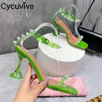 Clear Crystal Studded Gladiator Sandals Women Strange High Heel Party Jelly Shoes For Women Designer Brand Rome Sandals Women