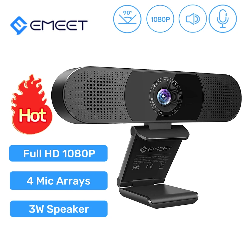 

EMEET C980 Pro 3 in 1 1080P HD Webcam USB Plug & Play Web Camera with 2 Speakers & 4 Microphones for Video Streaming Live