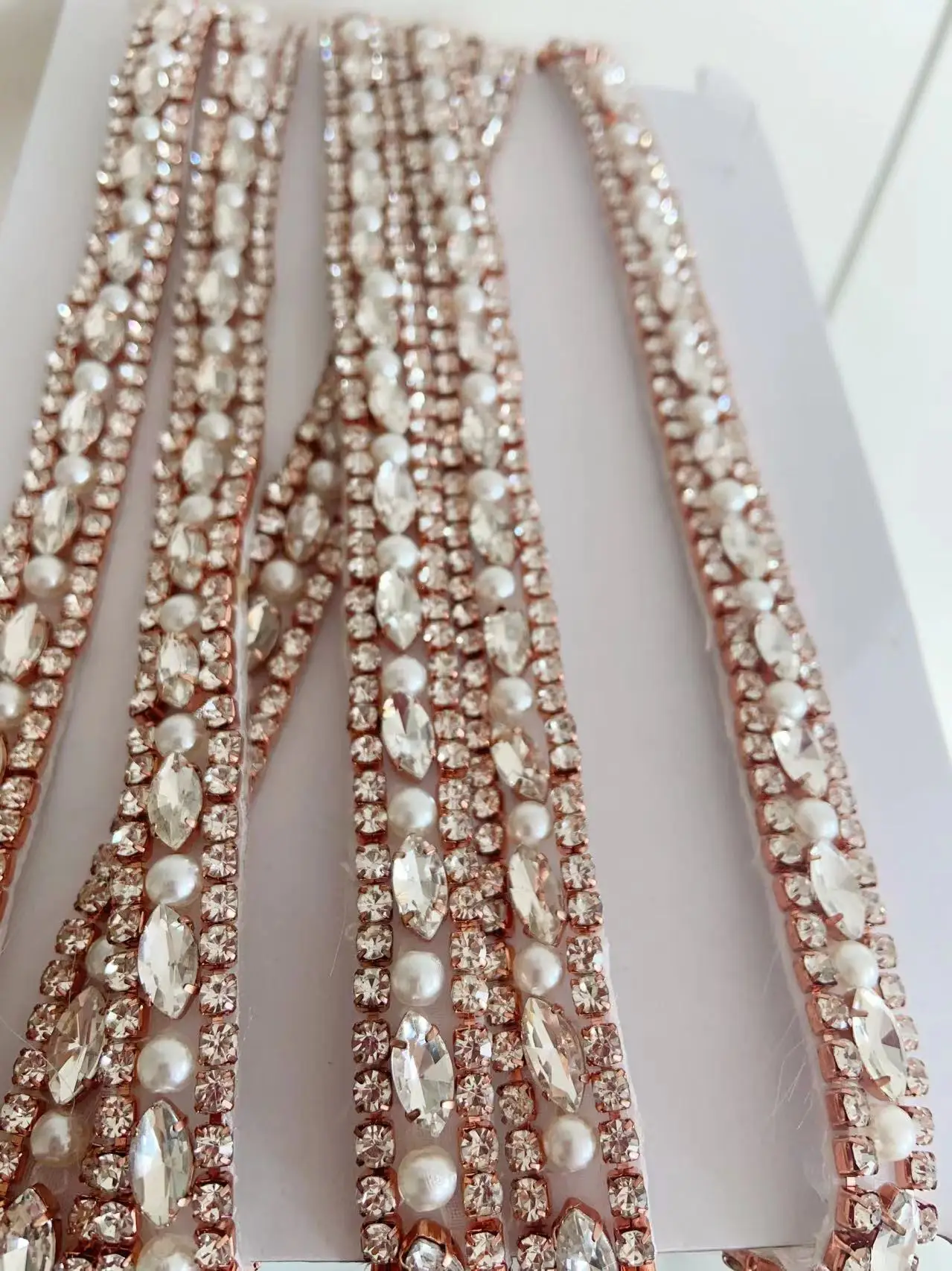 

1 Yard Rose Gold Heavy Beads Sash Belt with Luxury Rhinestone and Pearl for Crystal Couture,Clothing DIY Decor,Bridal Headpiece