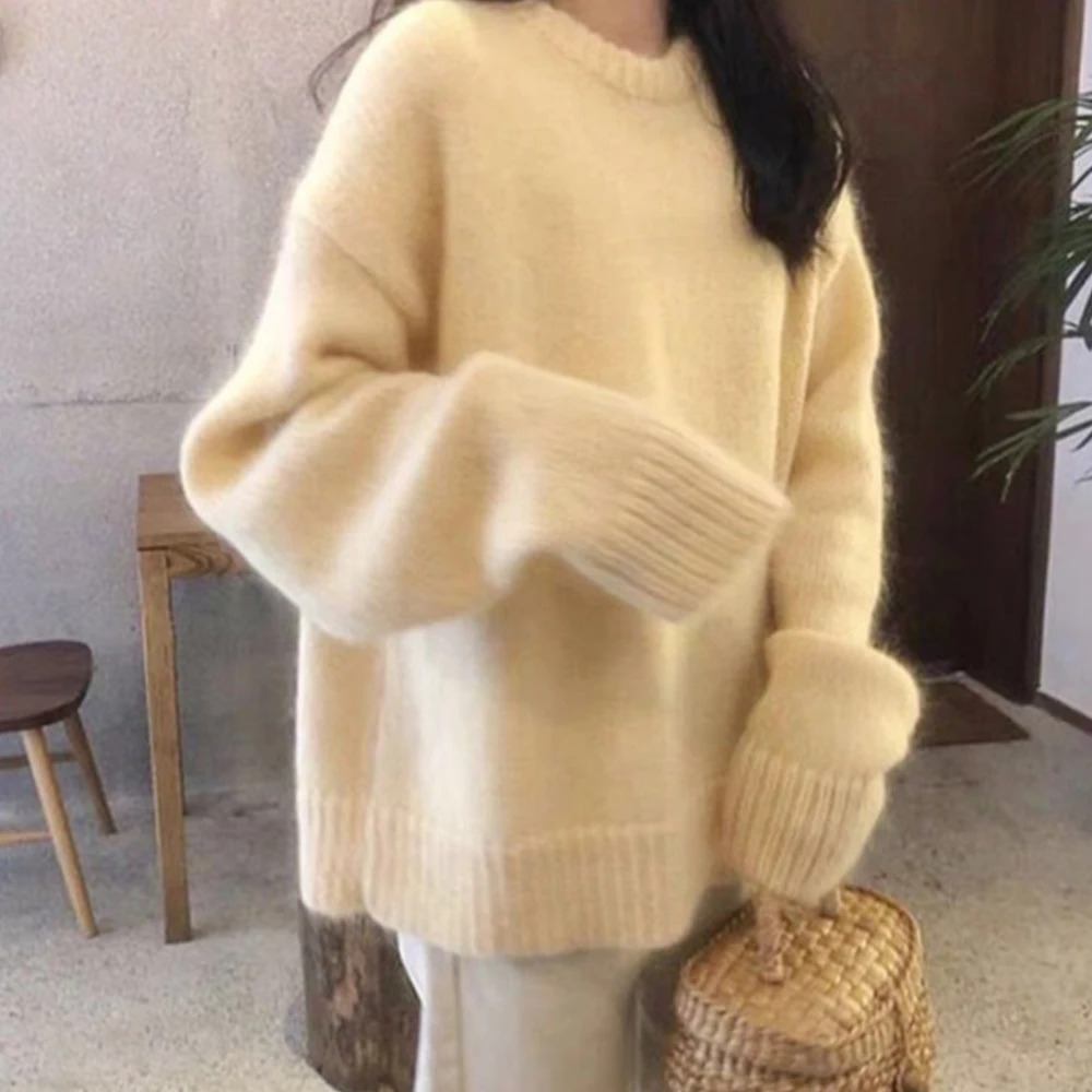 

Lazy Style Sweater Women 2022 Spring New Korean Fashion Thread Loose Outer Wear Knitted Wear Casual Ladies Solid Loose Pullover