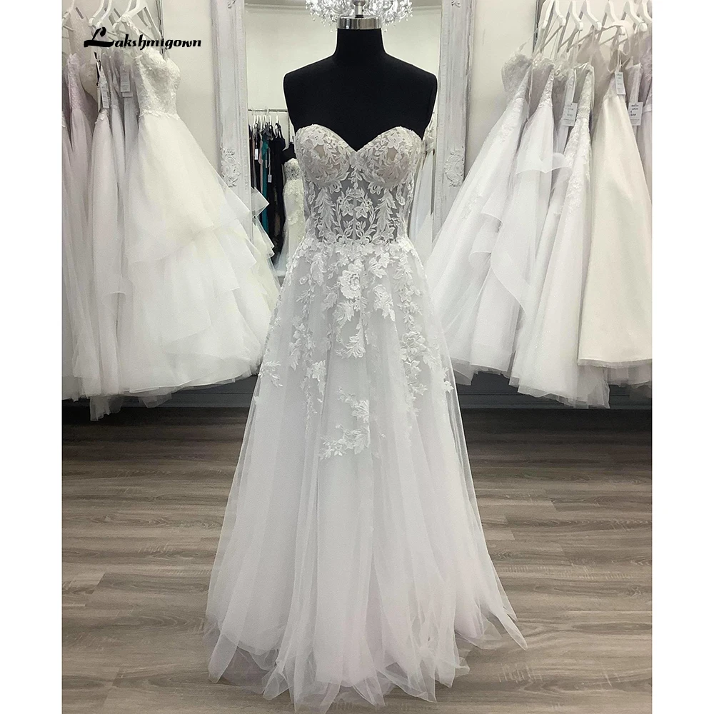 

Сексуальное свадебное платье без рукавов с вырезом сердечком, летнее кружевное аппликационное новое платье, халат для жениха Lakshmigown