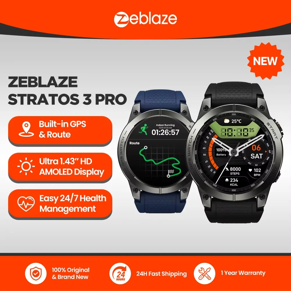 Фото Zeblaze Stratos 3 PRO GPS Смарт-часы для мужчин, женщин, детей, GPS, Bluetooth, телефонные звонки, спортивный фитнес-навигатор, reloj inteligente №1
