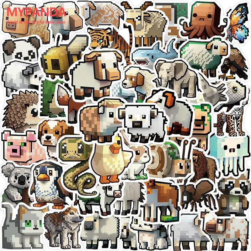 

50Pcs Cartoon Pixel Animal Graffiti Sticker Car Guitar Suitcase Album Laptop Decals Decor Diary Notebook Phone Fridge Sticker