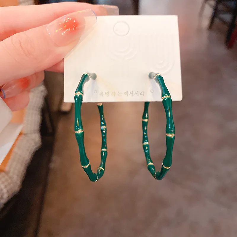 

Trendy Silver Needle Bamboo Geometric Earrings National Fashion Design Sense Personalized Simple And Versatile