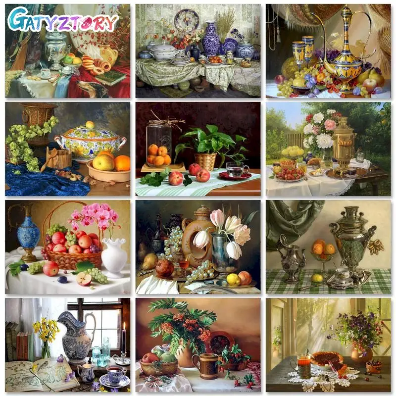 

GATYZTORY Классическая картина по номерам декоративные картины ручной работы фрукты натюрморт картина для гостиной украшение уникальный подарок