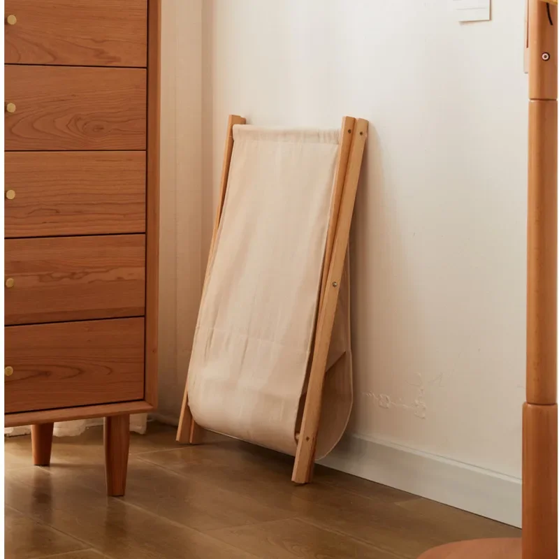 Дышащая льняная корзина для белья HighValue складная конструкция с рамой из бука