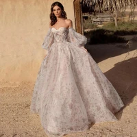vintage wedding dress buttons puff sleeve appliques pleat v neck pastrol sweetheart prom gown vestido de novia for women