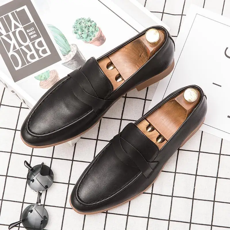 

Leather Shoes Men's Business Casual Height Increasing Insole Men's Soft Bottom Shoes Youth British Style Pointed Toe Breathable