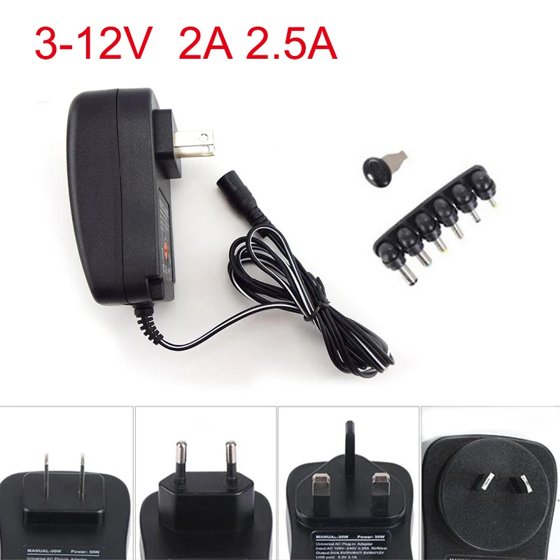 

AC 100-240V to DC 3V 4.5V 5V 6V 7.5V 9V 12V 2A 2.5A Power Supply Adapter Universal Charger for LED Light Strip CCTV D4