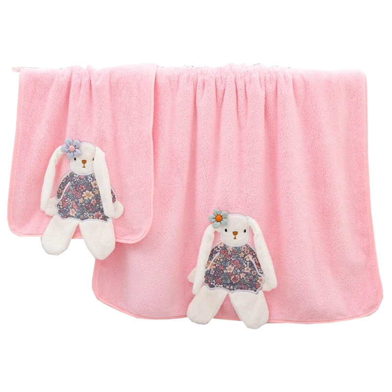 

New 2 Pcs/Set Baby Soft Coral Fleece Face Towel Bath Towel Receiving Blanket Infants Cartoon Rabbit Swaddle Wrap Newborn Cover