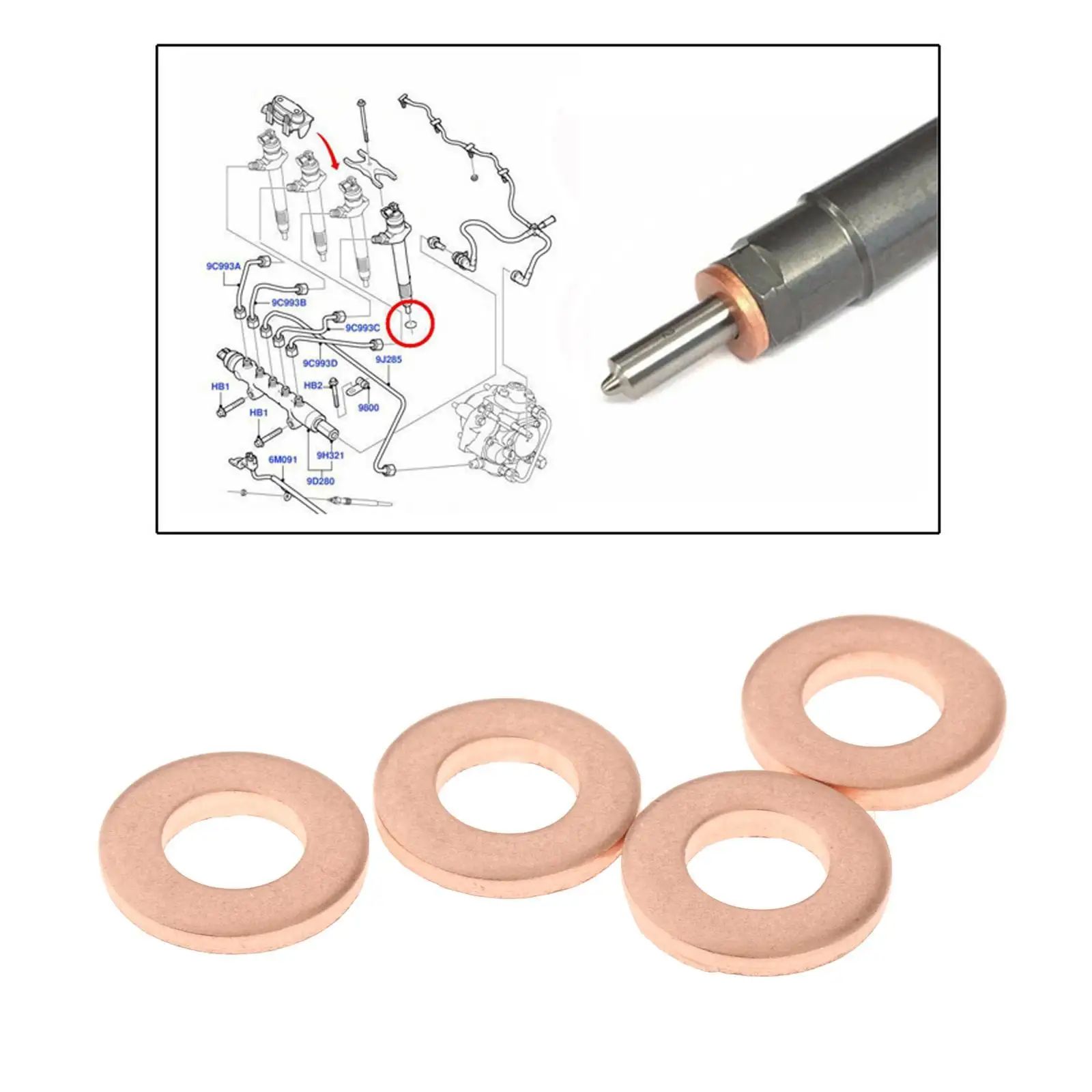 

4 Pcs Fuel Injectors Seals Copper Washers Copper Washers for Transit 2.4/3.06 2007/2008/2009/2010