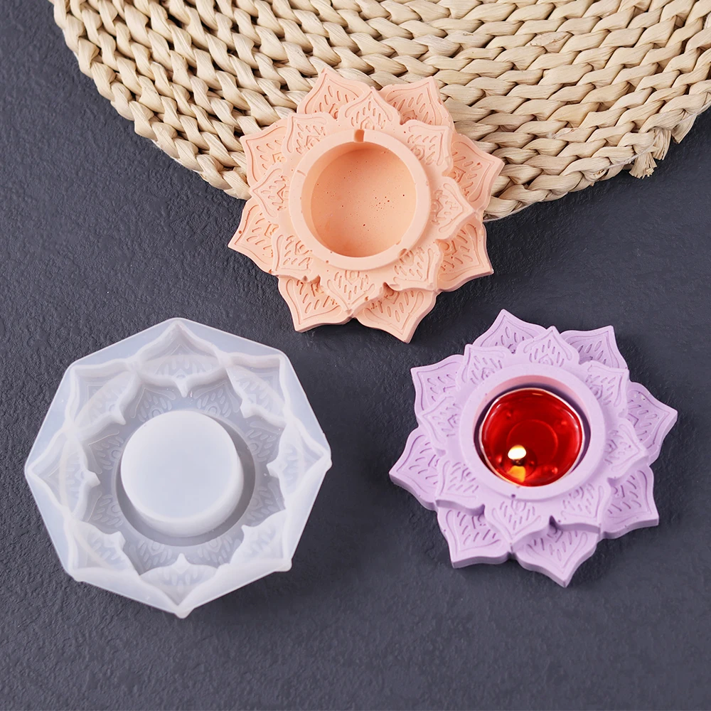 

Lotus Silicone Candle Holder Mold Resin Flower Shape Candlestick Mold Home Decor Handicraft Table Ornament Concrete Plaster Mold