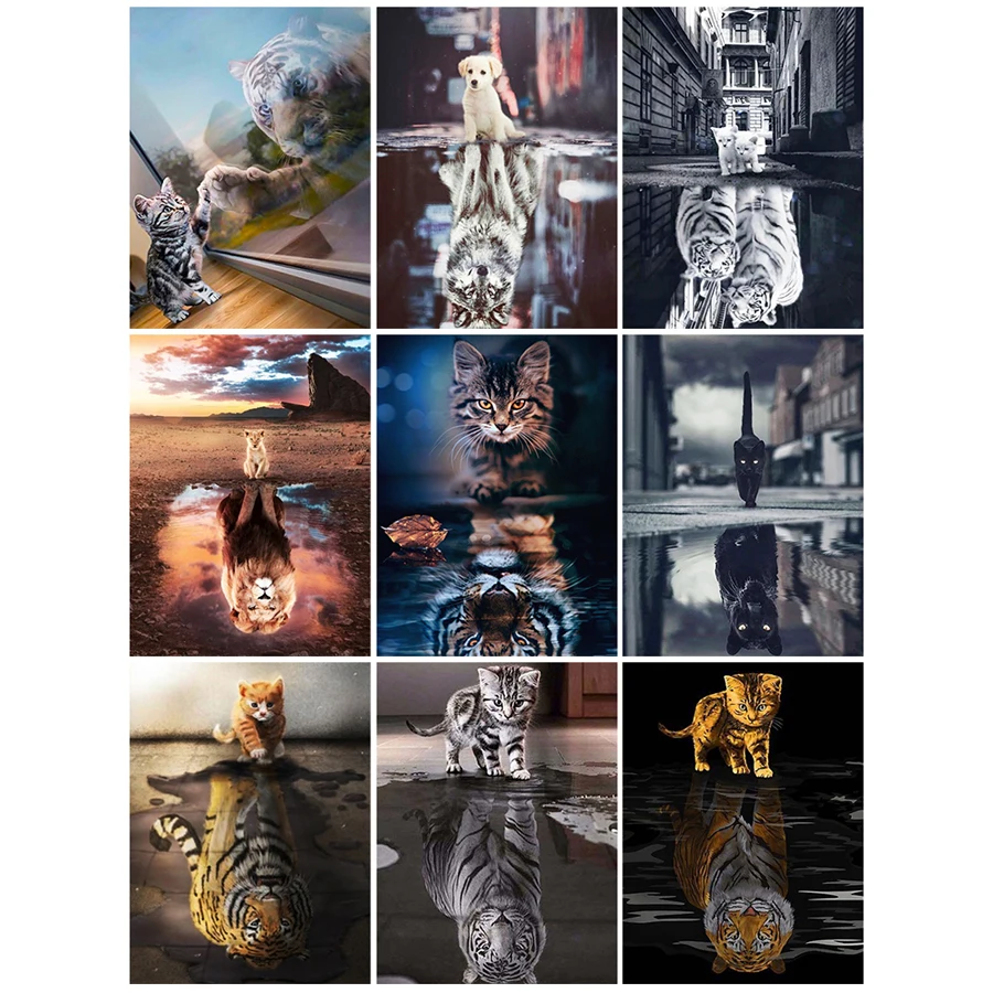 

Cat's Reflection 5D Diamond Painting Full Drill Tiger art Mosaic Diamond Embroidery Kits Diy Rhinestone Painting Home Decor Gift