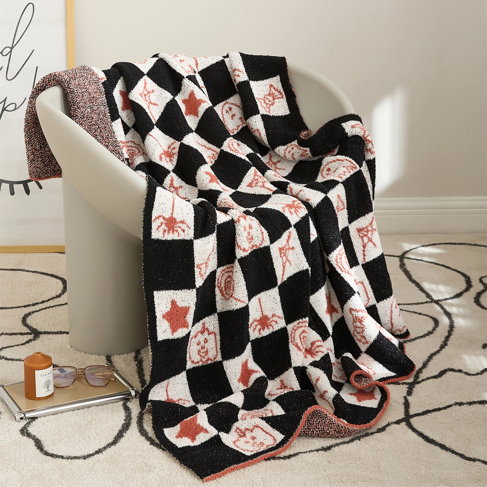 YIRUIO Kawaii Мультфильм Хэллоуин шаблон плед одеяло шахматная клетка дизайн пушистый