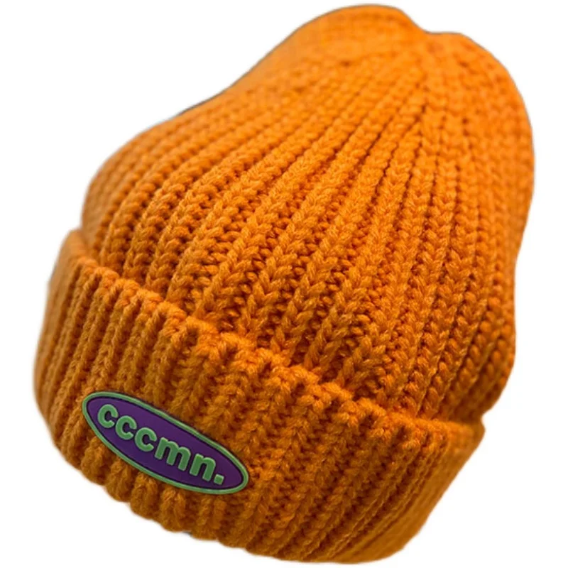 Шапка женская оранжевая шерстяная кепка осень-зима Южная Корея модная пара