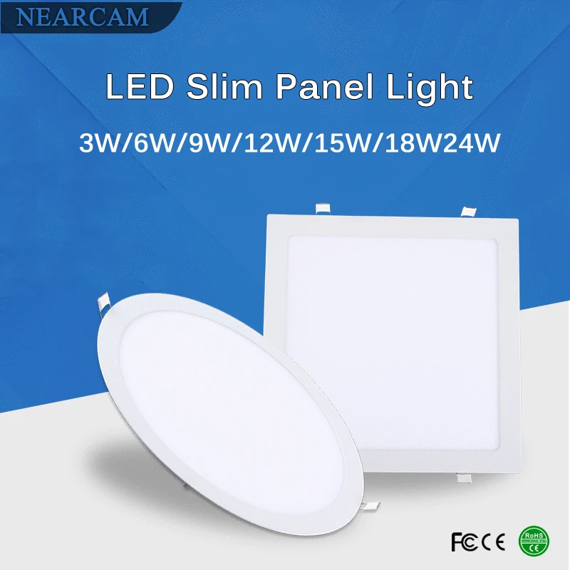 NEARCAM Embedded LED Panel Light Concealed Ceiling 3W6W12W15W18W Household Downlight Flat Commercial |