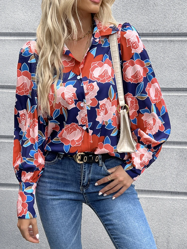 

Spring & Autumn Leopard Print Shirt Fashion Korean Version Casual Elegant Women's Decoration Body Long-sleeved Lapel Loose Top