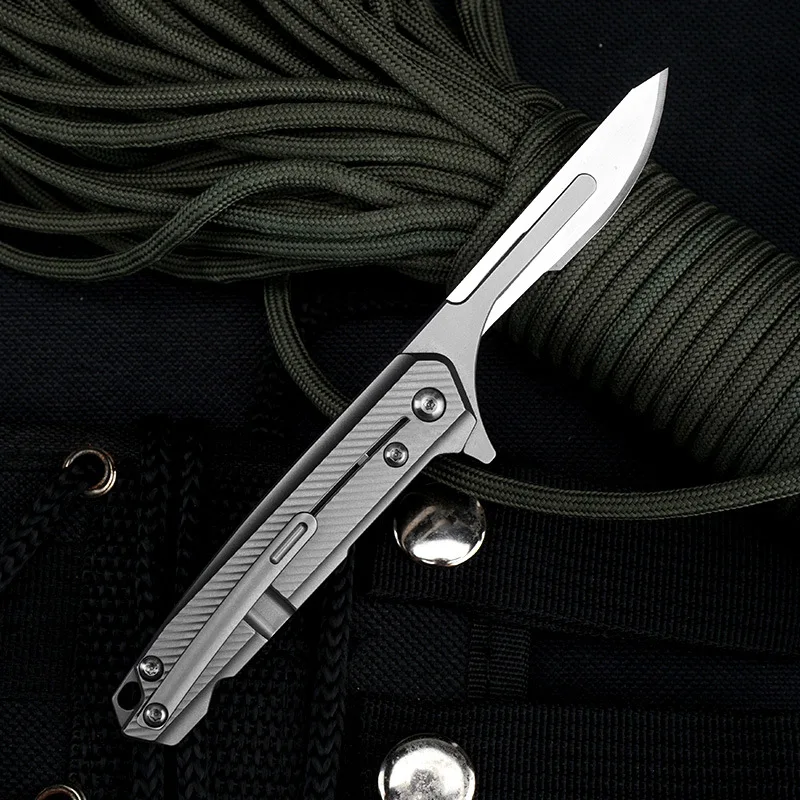 New Titanium Alloy Handle Outdoor Tactical Folding Knife Camping Safety Defense Portable Pocket Knives EDC Tool enlarge