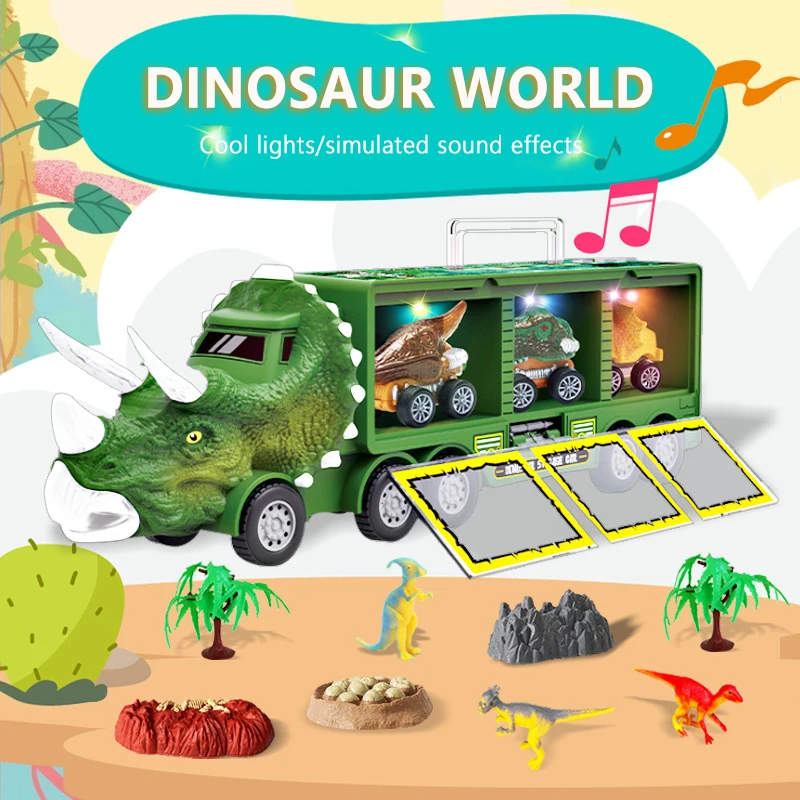 

New Kids Dinosaur Transport Car Toys Large Inertial Cars Carrier Truck Pull Back Vehicle Animal Return Cage Game Holiday Gifts