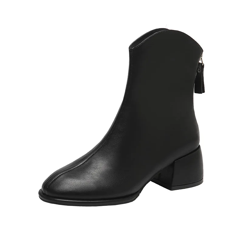 Ботильоны женские из мягкой кожи с плюшевой подкладкой и квадратным носком -