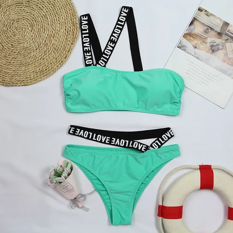 Bikini 2022 Sexy Green High Quality Swimwear Swimsuit Women Letter Bandage Bikinis Set Bathing Suit Beach Bikini Female Push Up