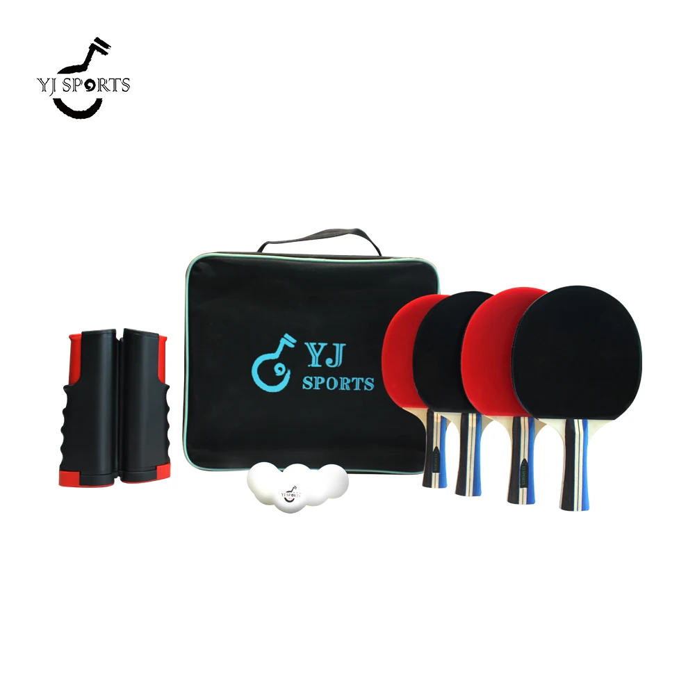 YoungJoy YJ Sports 4 Rackets 6 Balls Retractable Net Family Ping Pong Paddle Set Rackets Sets Customized Logo Table Tennis Set